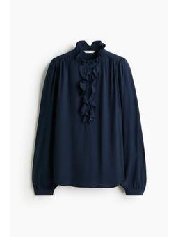 H&M - Women Navy Blue Ruffled Crepe Blouse