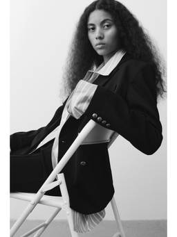 H&M - Women Black Double-Breasted Twill Blazer