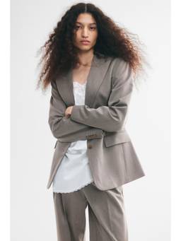 H&M - Women Beige Single-Breasted Twill Blazer