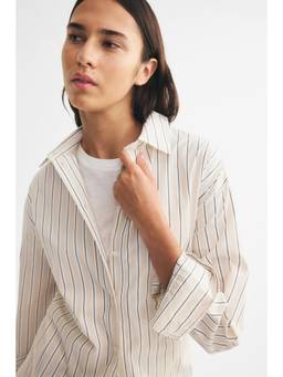 H&M - Women Beige Oversized Poplin Shirt