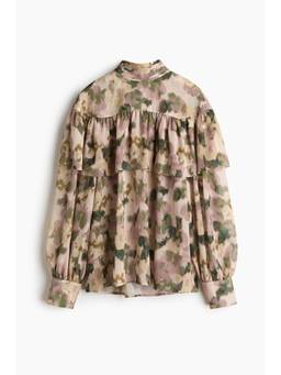 H&M - Women Beige Balloon-Sleeved Blouse
