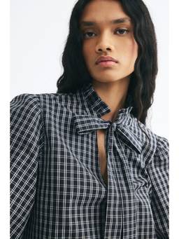 H&M - Women Blue Bow-Collar Cotton Blouse