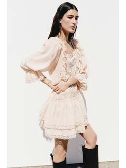H&M - Women Beige Lace-Trimmed Ruffled Dress