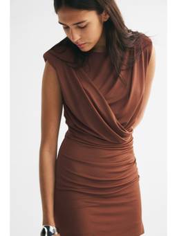 H&M - Women Brown Draped Shoulder-Pad Dress
