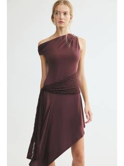 H&M - Women Red Draped Lace-Panel Dress