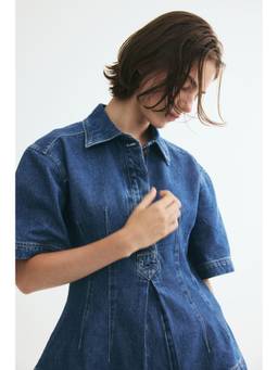 H&M - Women Blue Pleated Denim Shirt