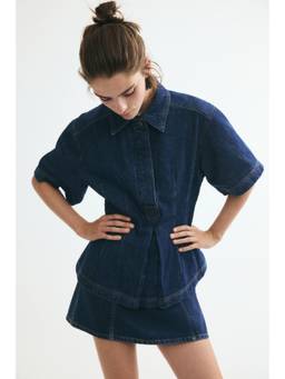 H&M - Women Blue Pleated Denim Shirt