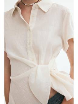 H&M - Women White Smocked Tie-Detail Shirt