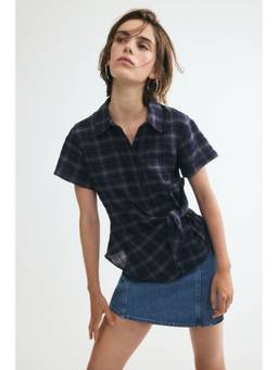 H&M - Women Blue Smocked Tie-Detail Shirt