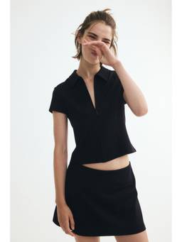 H&M - Women Black Viscose-Blend Zip-Through Top