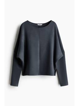 H&M - Women Grey Batwing-Sleeved Scuba Sweatshirt