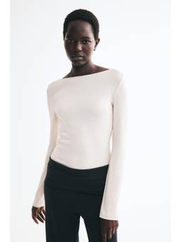 H&M - Women Beige Long-Sleeved Fine-Knit Top