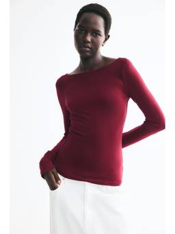 H&M - Women Red Long-Sleeved Fine-Knit Top
