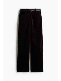 H&M - Women Brown Cotton Corduroy Trousers With Belt