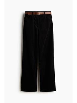 H&M - Women Black Cotton Corduroy Trousers With Belt