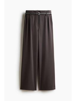H&M - Women Grey Wide Belted Trousers