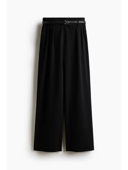 H&M - Women Black Wide Belted Trousers