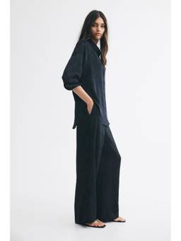 H&M - Women Blue Jacquard-Weave Trousers