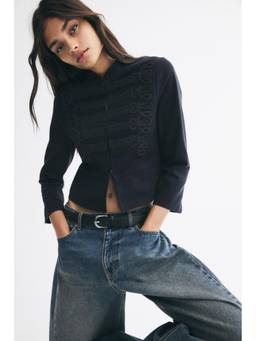 H&M - Women Blue Appliqued Twill Jacket