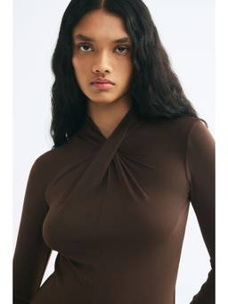 H&M - Women Brown Twist-Detail Jersey Top