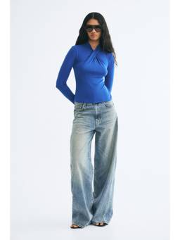H&M - Women Blue Twist-Detail Jersey Top