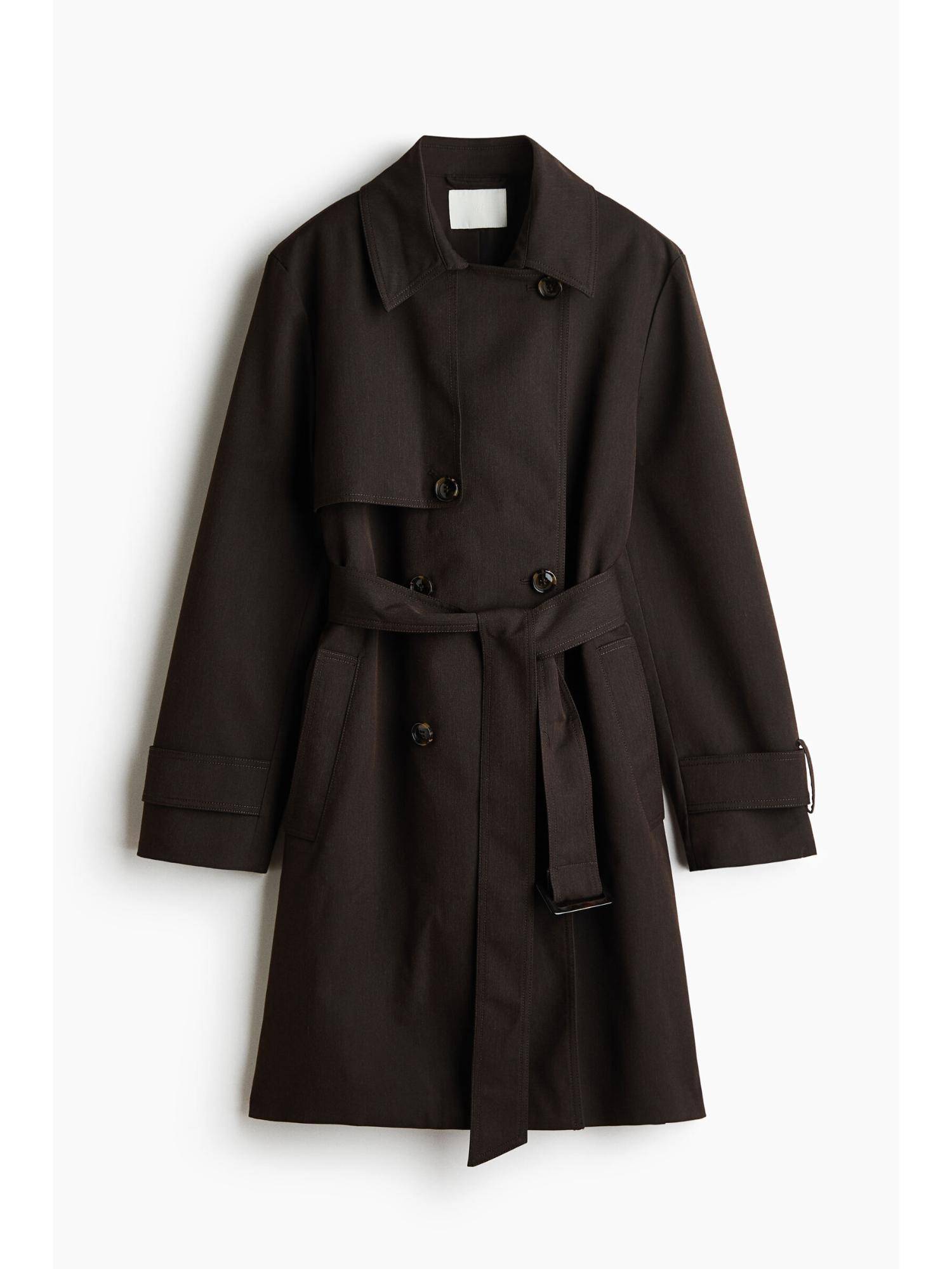 h&m Women Brown Knee-Length Twill Trench Coat-picture-14