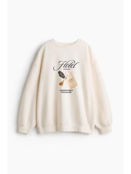 H&M - Women White Oversized Printed Sweatshirt