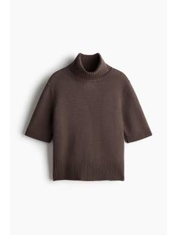 H&M - Women Beige Short-Sleeved Turtleneck Top