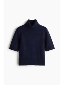 H&M - Women Blue Short-Sleeved Turtleneck Top