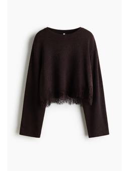 H&M - Women Brown Loose-Fit Lace-Trimmed Top