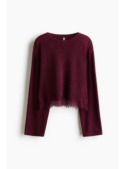 H&M - Women Red Loose-Fit Lace-Trimmed Top