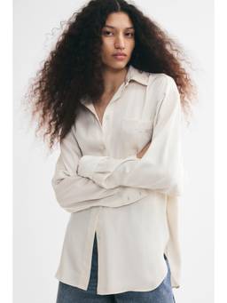 H&M - Women Beige Loose-Fit Twill Shirt