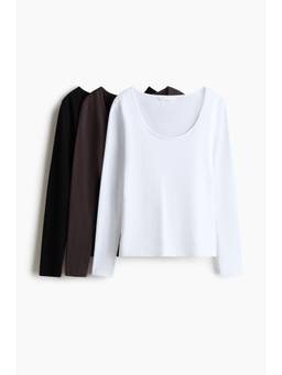 H&M - Women White 3-Pack Ribbed Cotton Tops