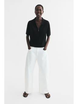 H&M - Women Black Zip-Top Polo Shirt