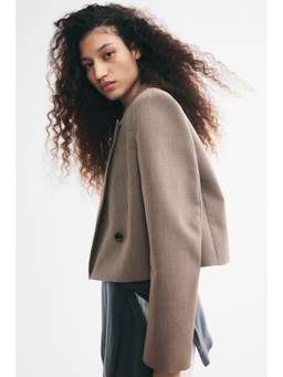 H&M - Women Beige Short Double-Breasted Blazer