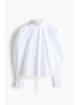 H&M - Women White Balloon-Sleeved Cotton Blouse