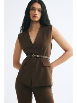 H&M - Women Brown Belted Jersey Waistcoat