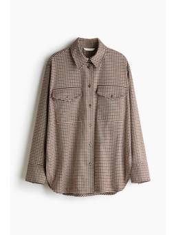H&M - Women Beige Oversized Flannel Shirt