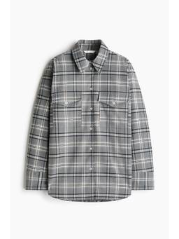 H&M - Women Grey Oversized Flannel Shirt