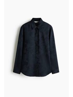 H&M - Women Blue Jacquard-Weave Shirt