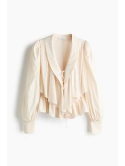 H&M - Women Beige Shawl-Collared Peplum Blouse