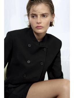 H&M - Women Black Cropped Double-Breasted Blazer