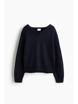 H&M - Women Blue Oversized V-Neck Jumper