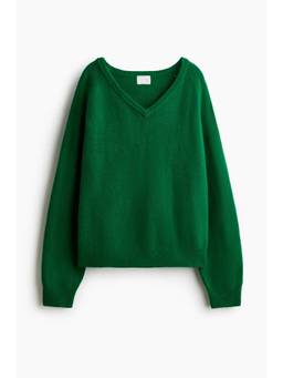 H&M - Women Green Oversized V-Neck Jumper