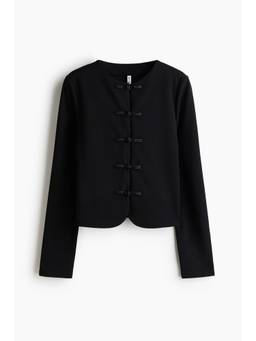 H&M - Women Black Collarless Knot-Button Jacket