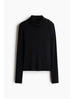 H&M - Women Black Button-Detail Turtleneck Top