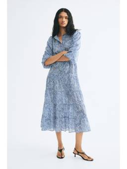 H&M - Women Blue Puff-Sleeved Viscose Dress