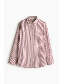 H&M - Women Red Oversized Dobby-Weave Shirt