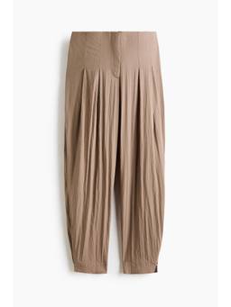 H&M - Women Beige Pleated Viscose-Blend Trousers