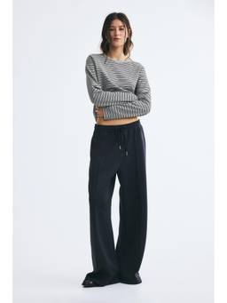 H&M - Women Blue Fine-Ribbed Drawstring Trousers